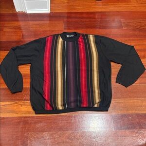 Bachrach Black Sweater with Red and Brown Stripes